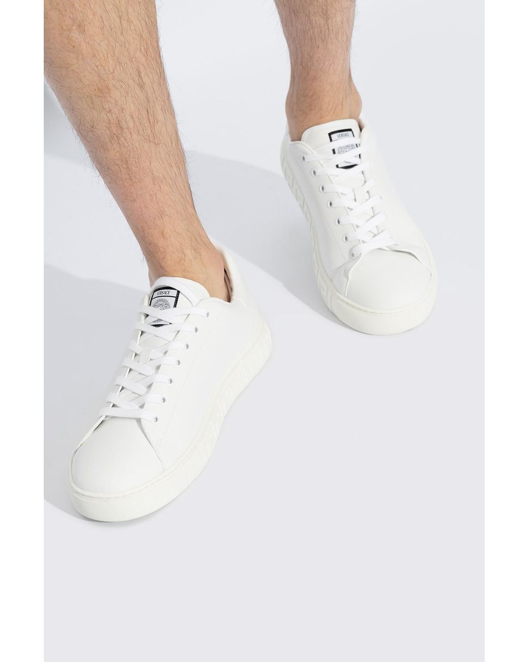 Versace White Greca Leather Low-Top Sneakers for men