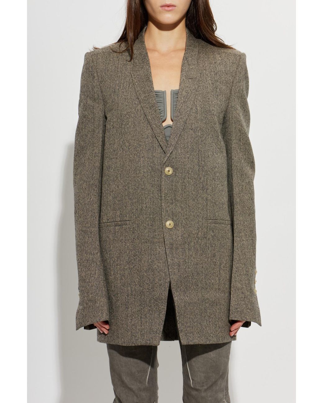 Rick Owens Green Wool Blazer With Single Vent