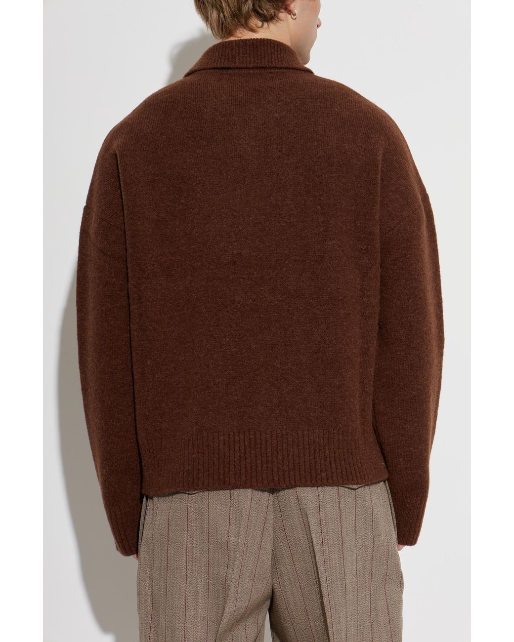 AMI Brown Oversized Polo With Logo for men