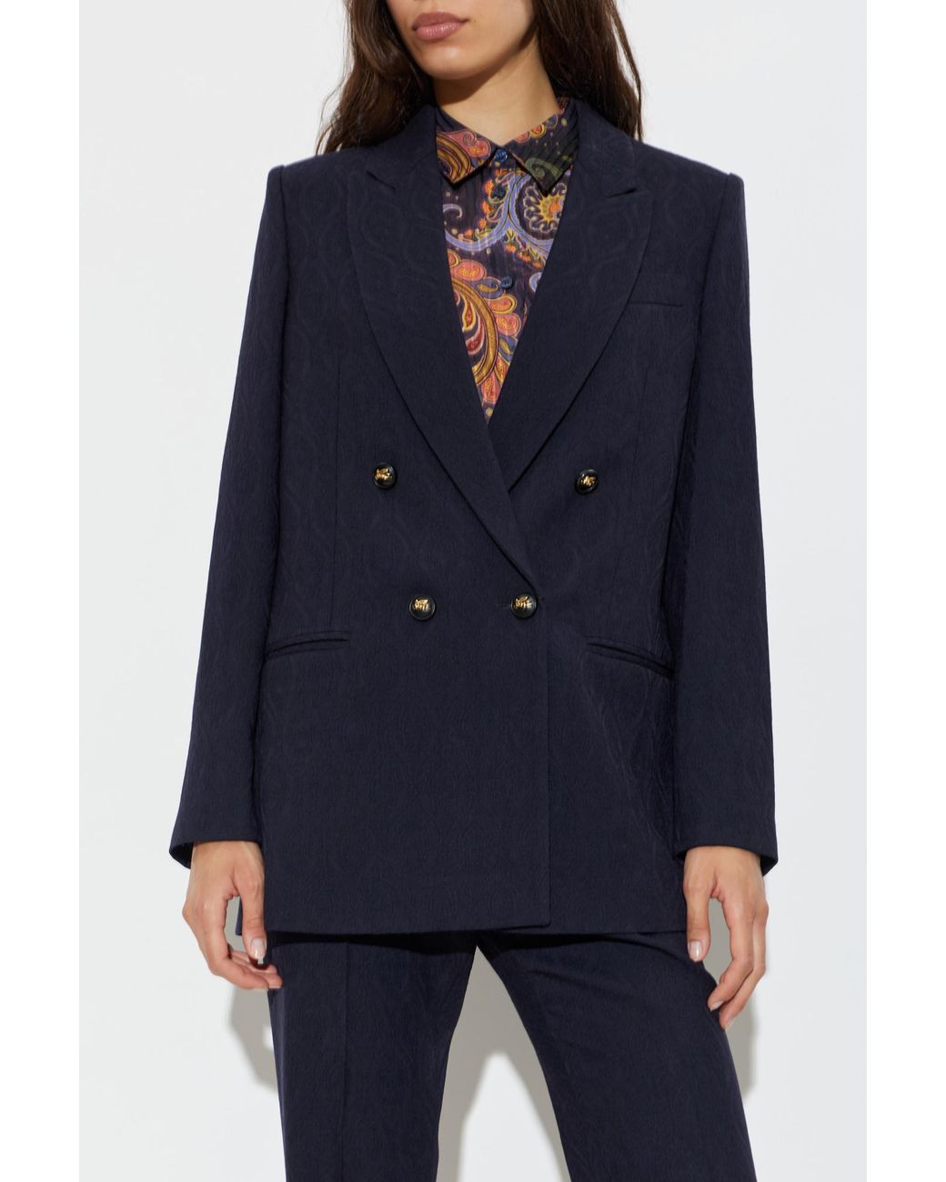 Etro Blue Double-Breasted Wool Blazer