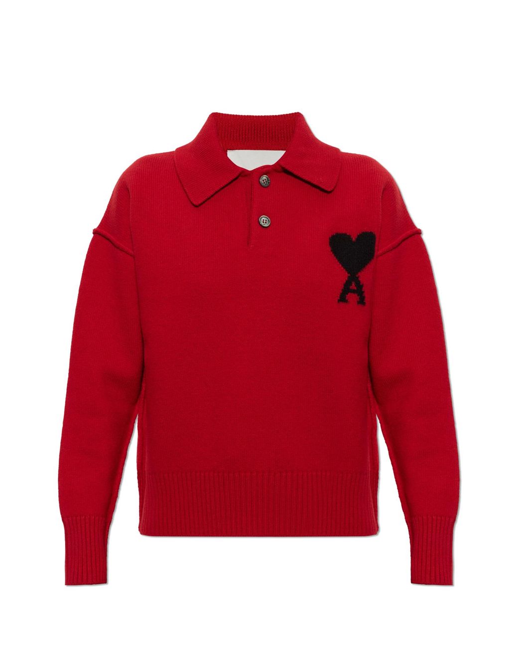 AMI Red Wool Long-Sleeve Polo