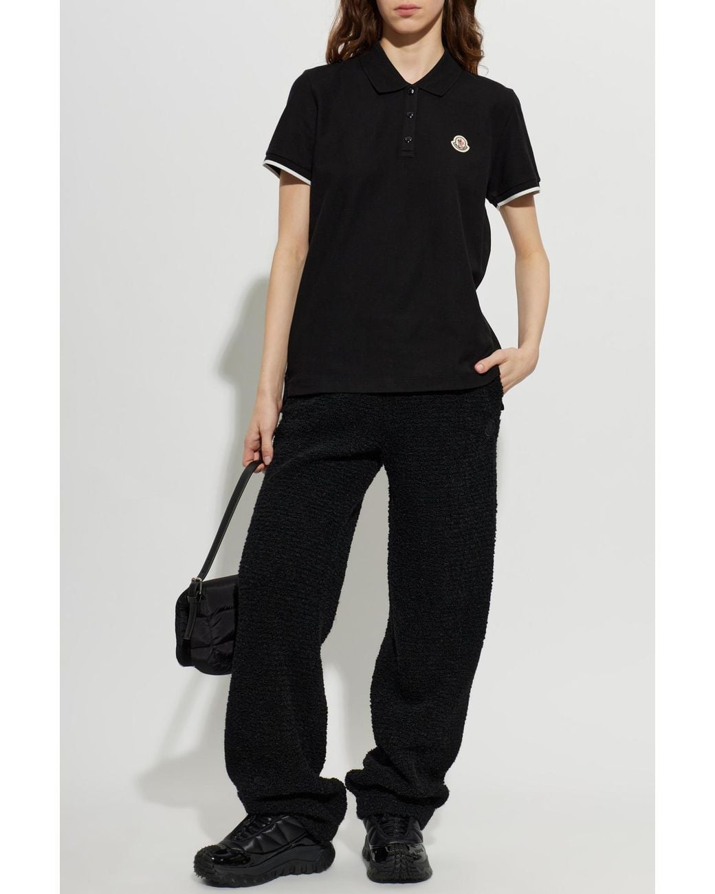 Moncler Black Polo Shirt With Logo Patch