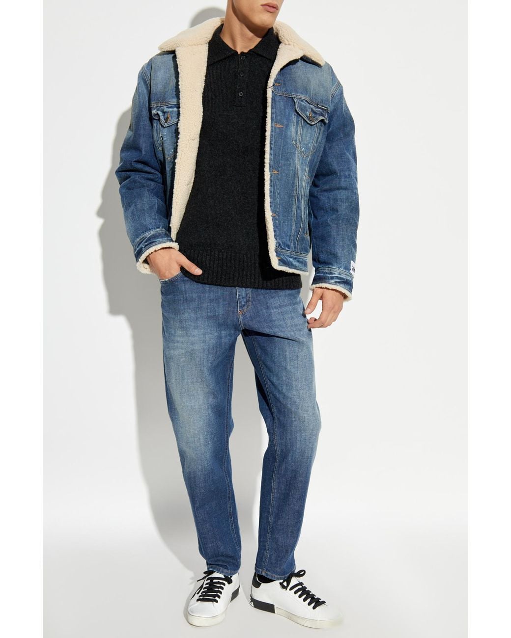 Dolce & Gabbana Black Monogram Embroidered Cashmere Polo Sweater for men