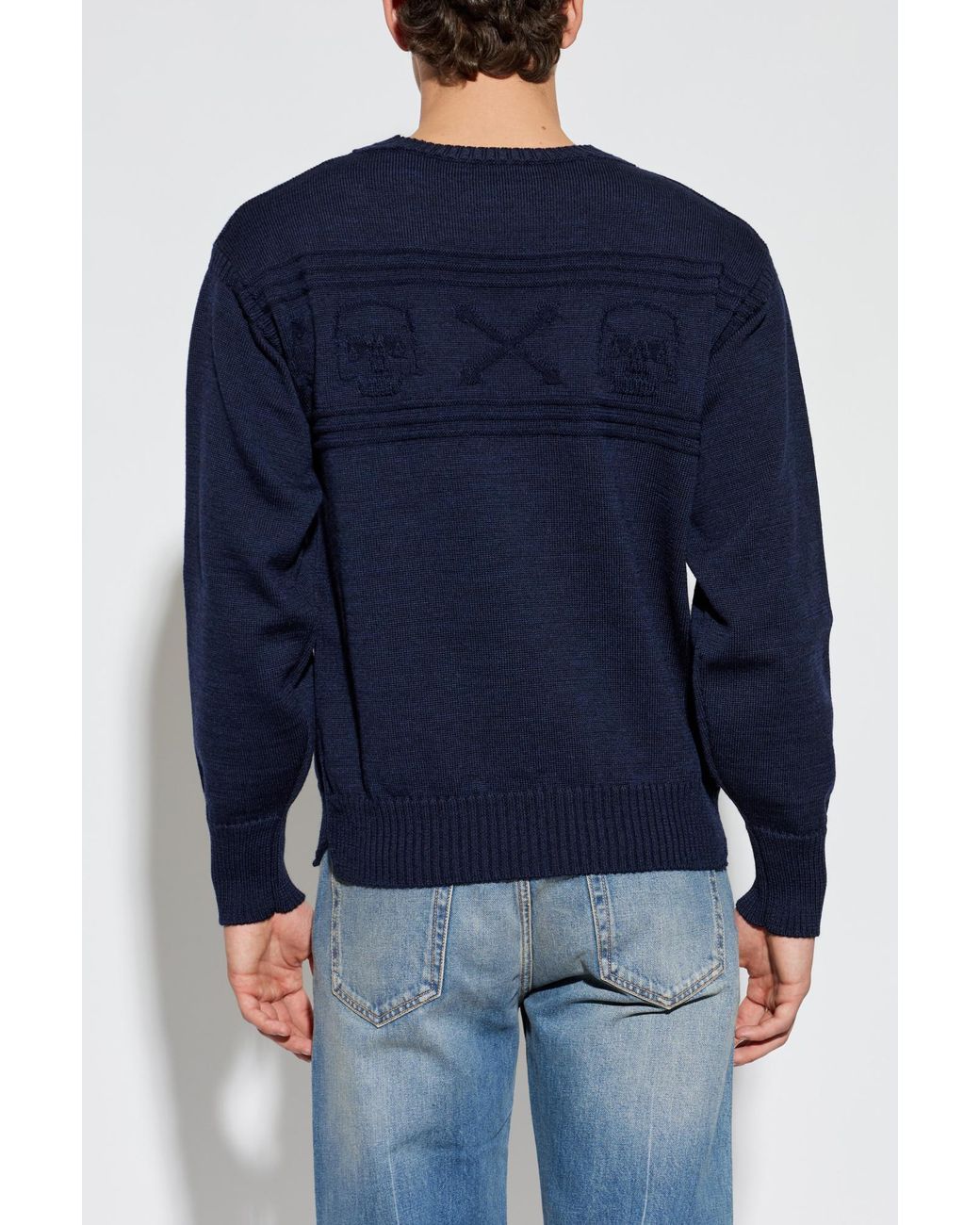 McQueen Blue Wool Sweater With A Crew Neckline for men