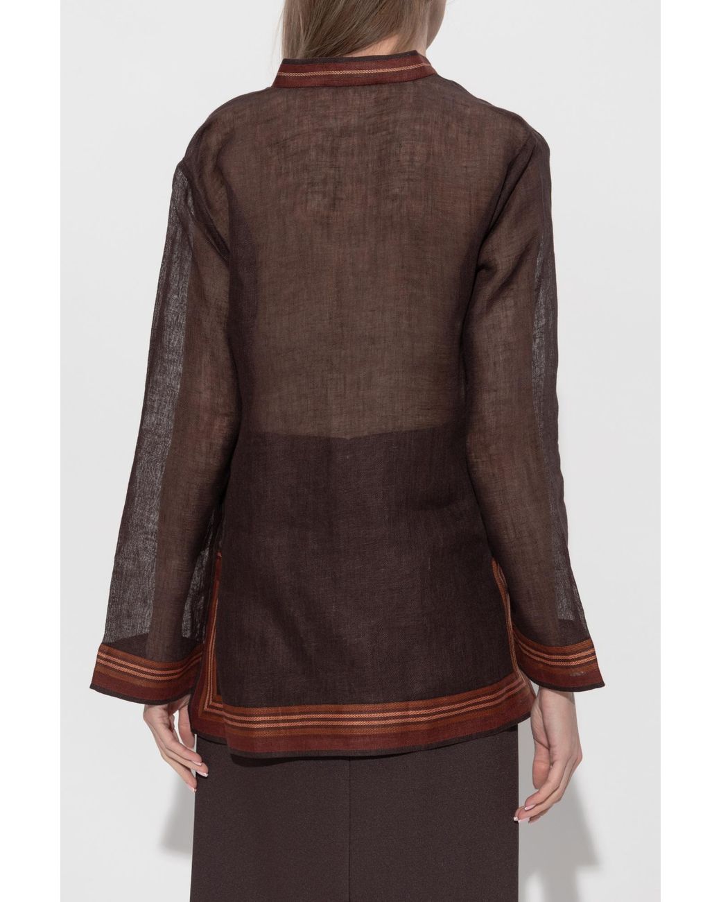 Tory Burch Brown Linen Top