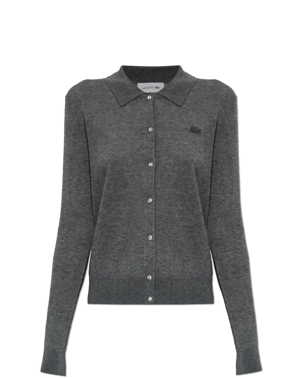 Lacoste Gray Cardigan With Logo Patch