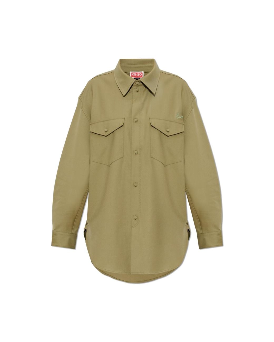 KENZO Green Wool Shirt With Embroidered Logo