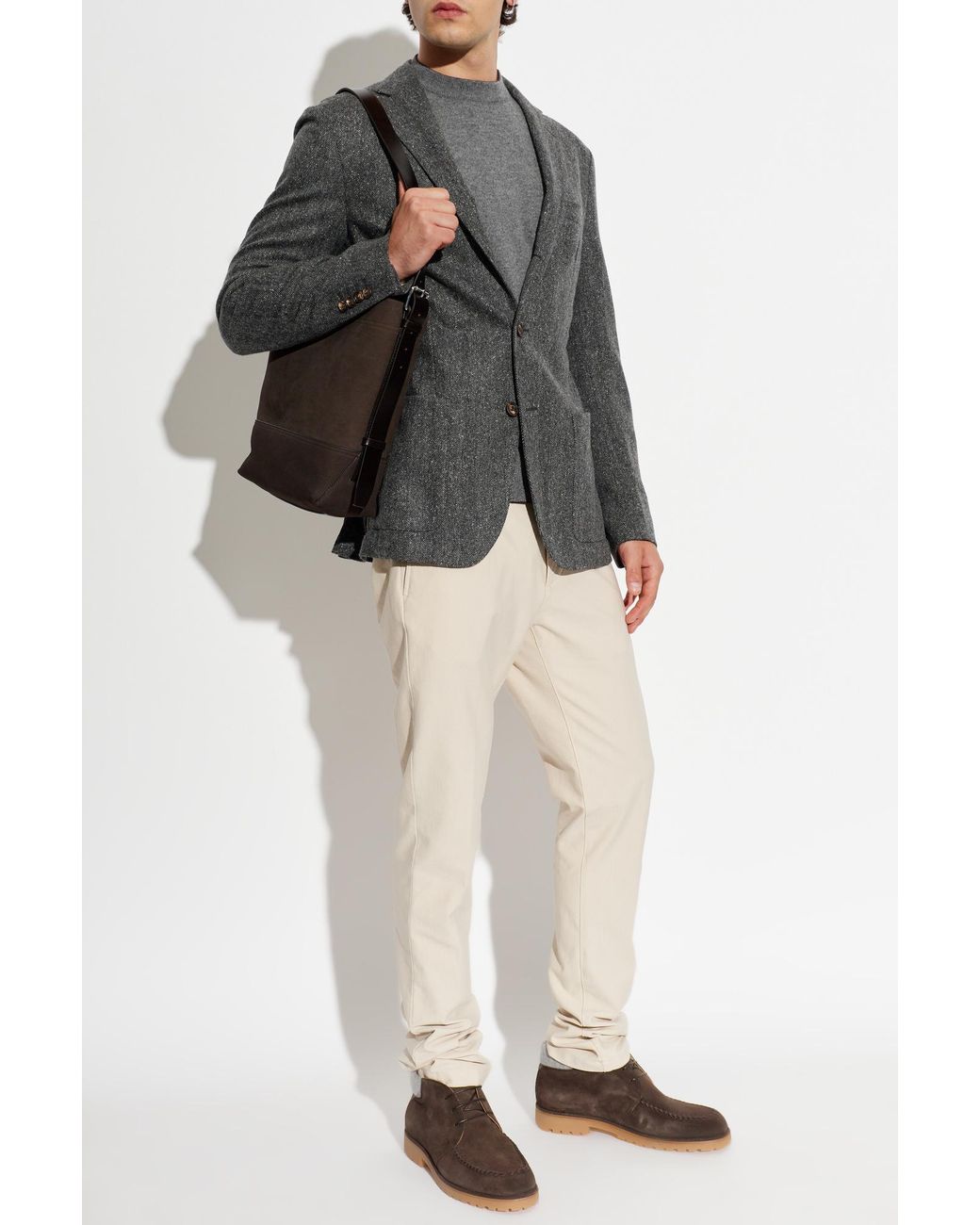 Eleventy Gray Herringbone Patterned Blazer for men
