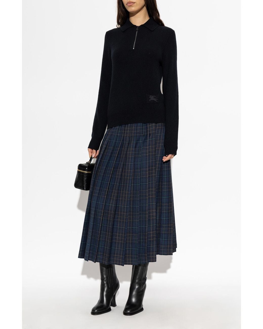 Burberry Black Cashmere Polo Sweater With Long Sleeves