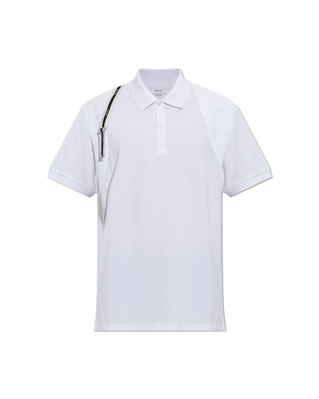 McQueen White Polo Shirt With A Decorative Stripe On The Shoulder for men