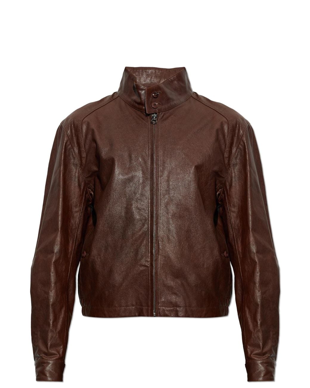 Lemaire Brown Leather Jacket With A Stand-Up Collar for men