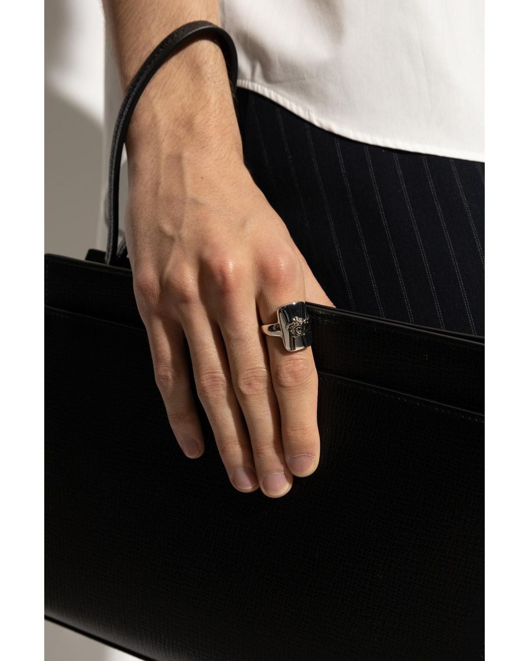 Versace White Signet Ring With Medusa's Head for men