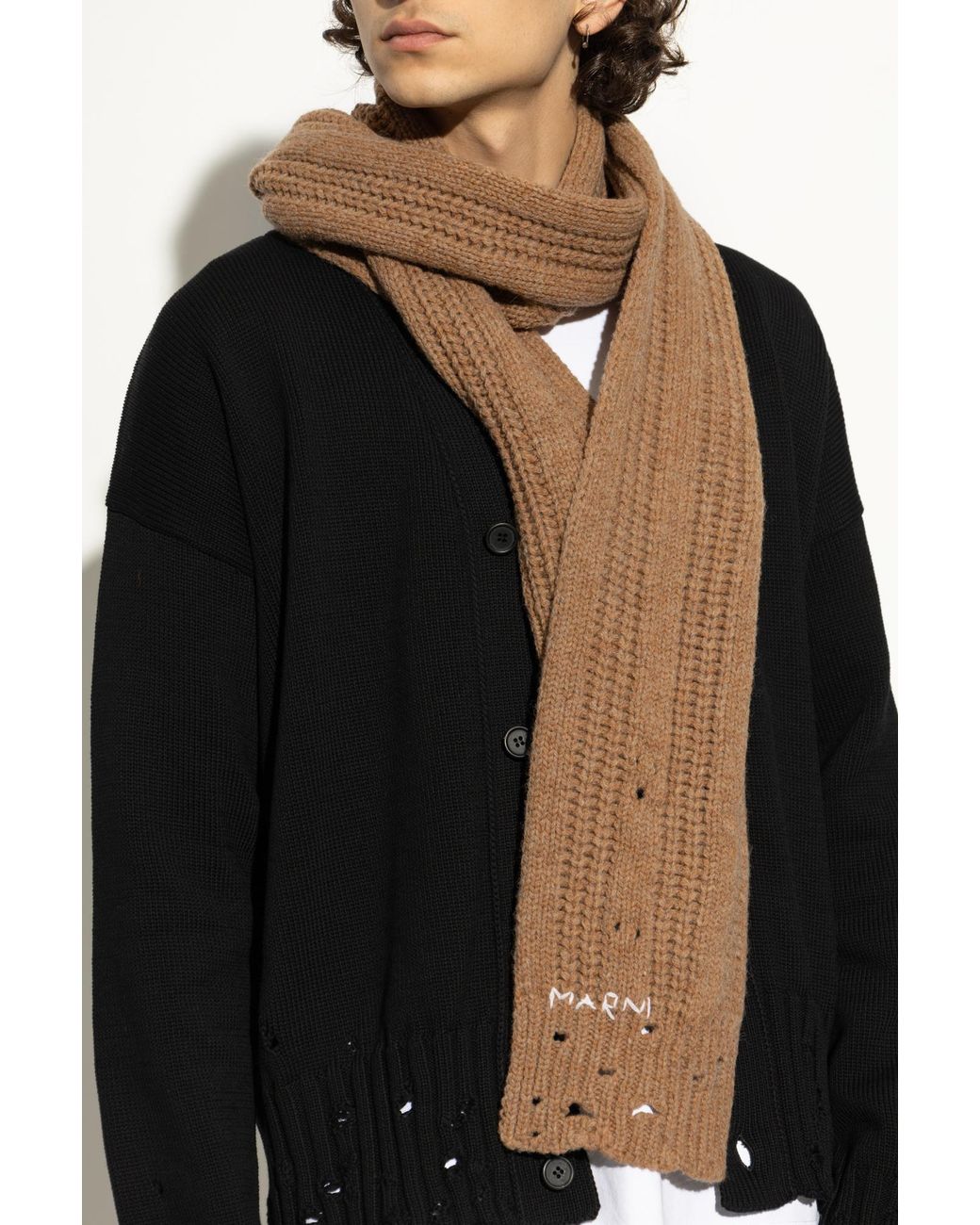 Marni Brown Scarf With Logo for men