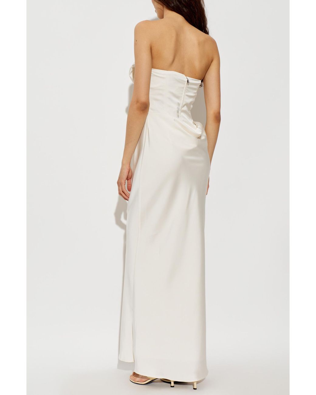 ROTATE BIRGER CHRISTENSEN White Satin Off-Shoulder Dress