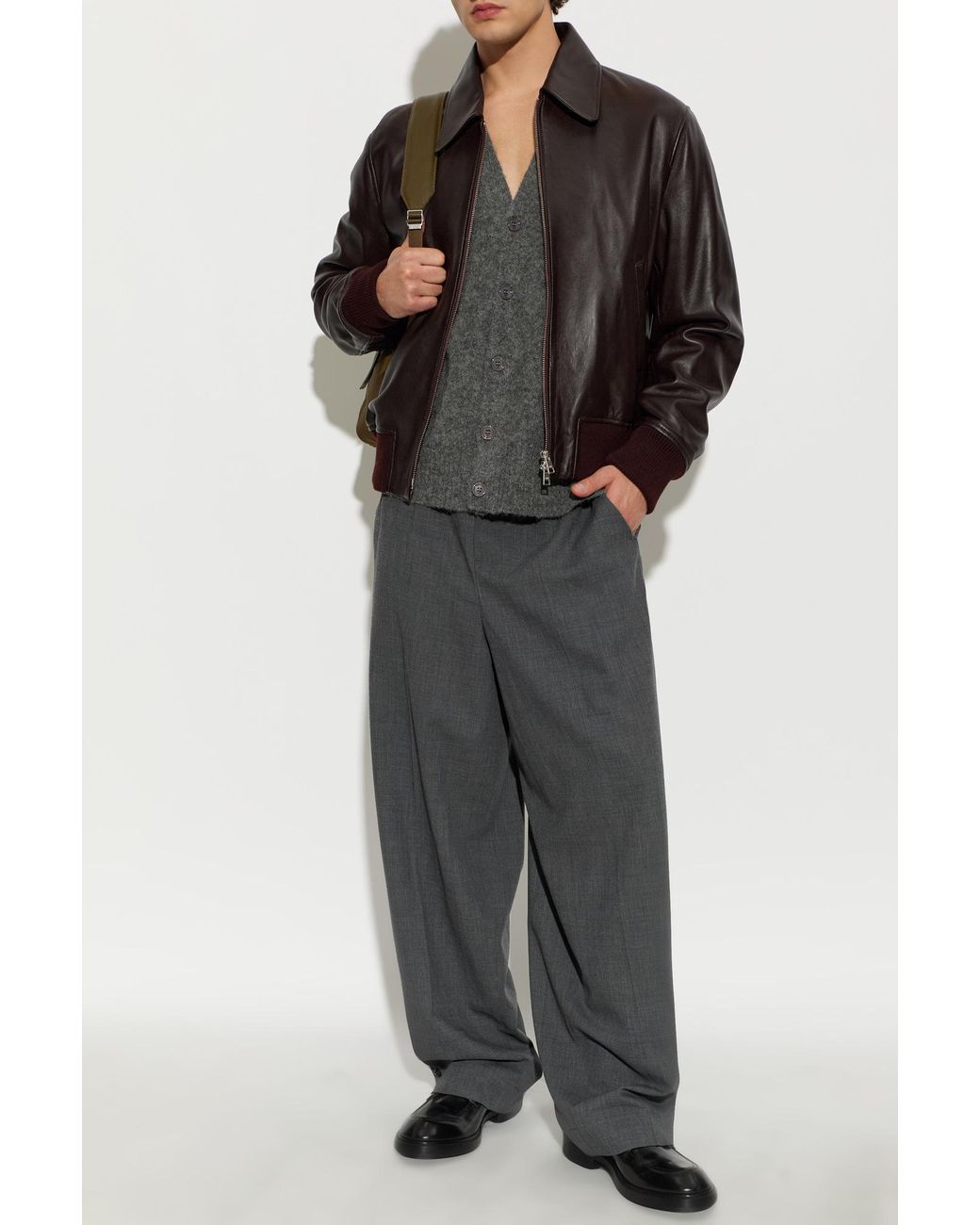 AMI Gray Wool Cardigan With Logo for men