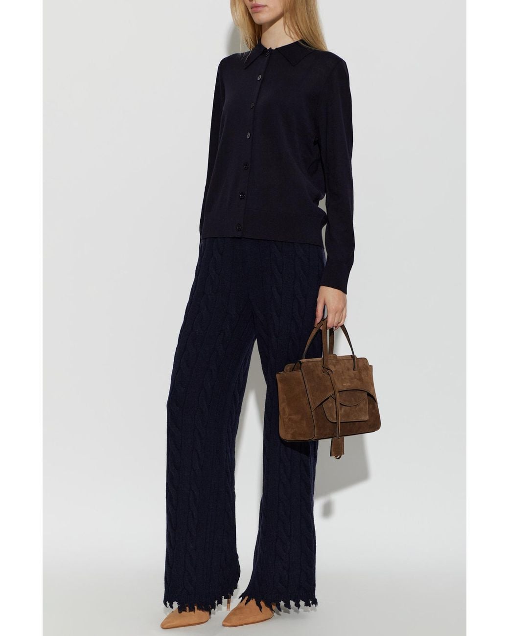 Akep Blue Decorative Cable-Knit Wool Trousers