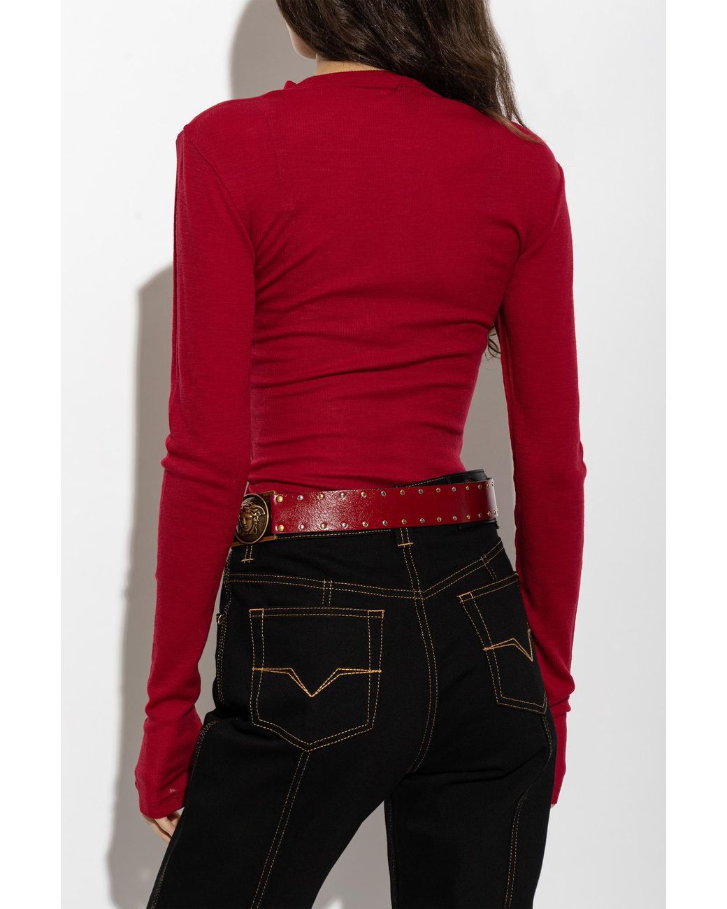 Versace Red Wool Top With Logo