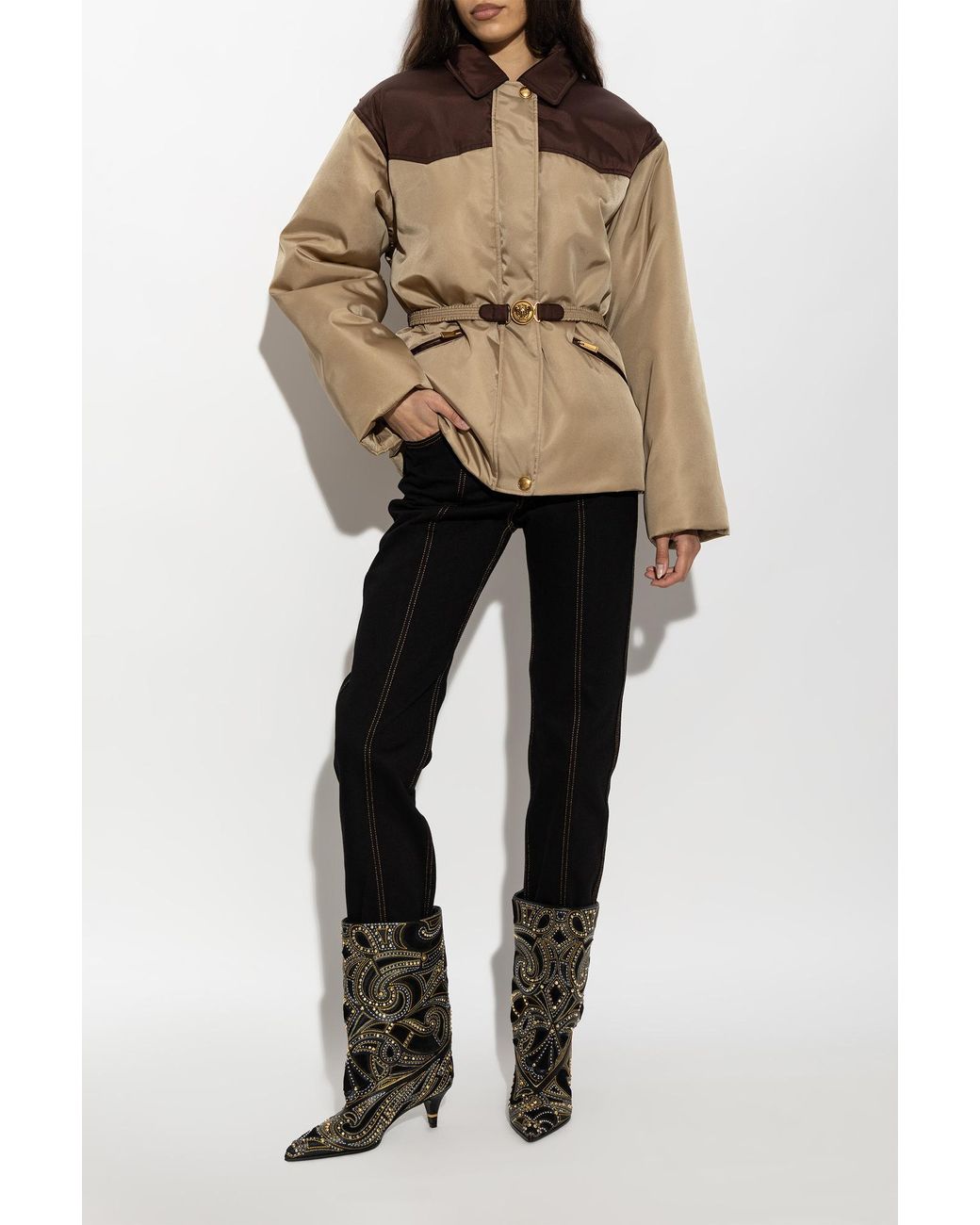 Versace Brown Insulated Belted Jacket