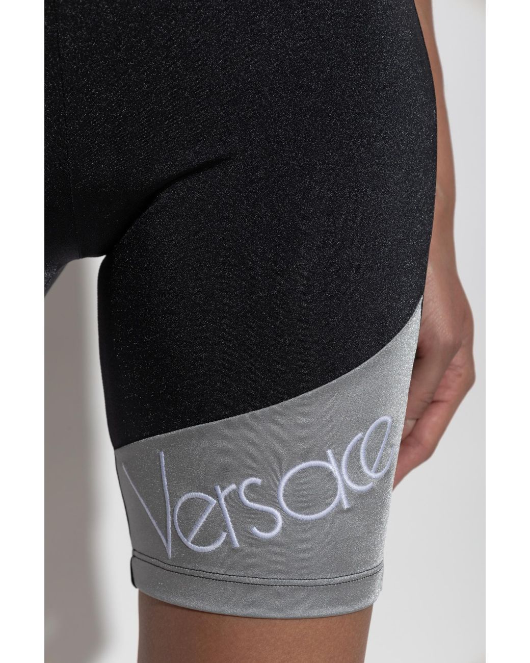 Versace Blue Short Leggings With Logo