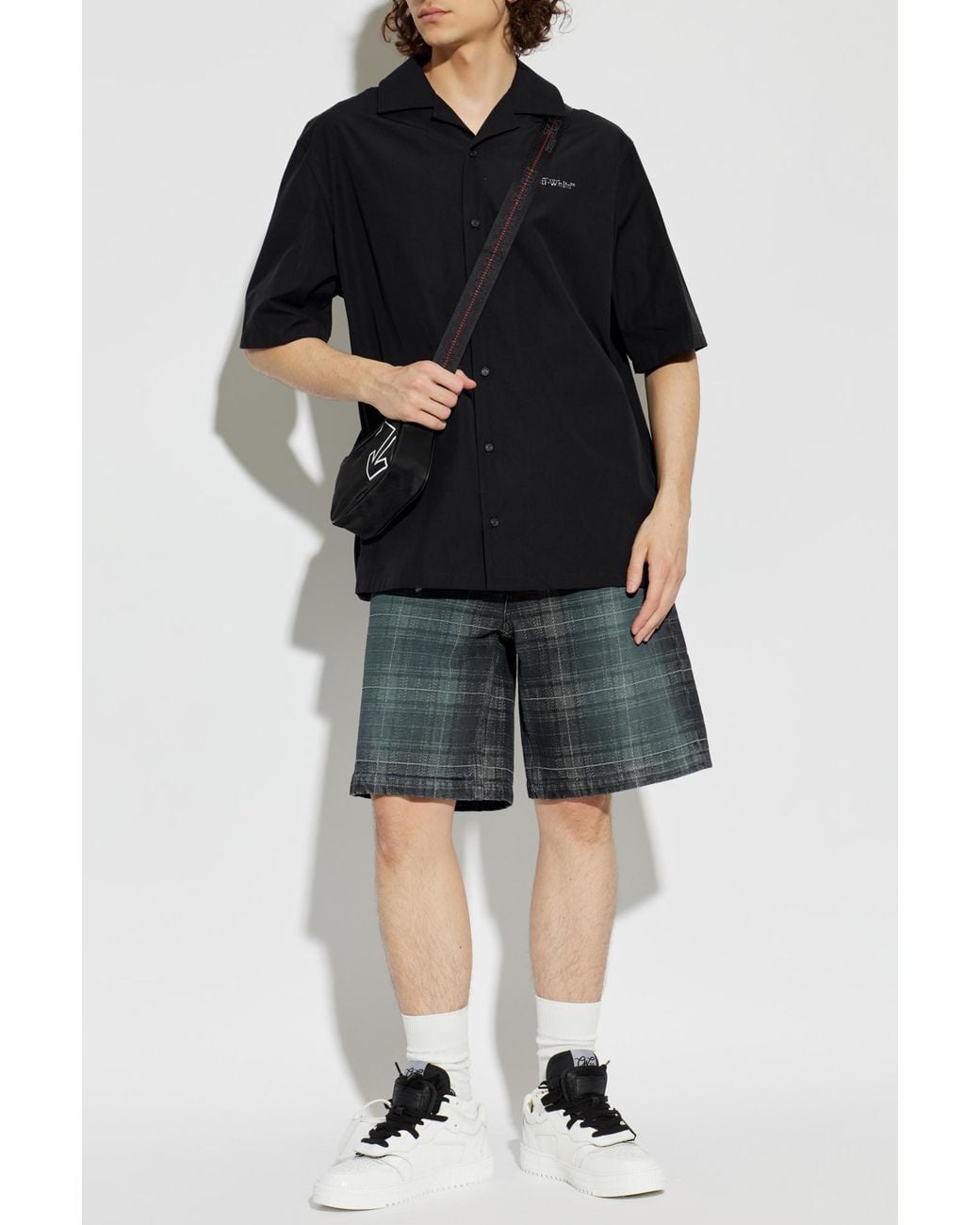 Off-White c/o Virgil Abloh Blue Plaid Patterned Denim Shorts for men