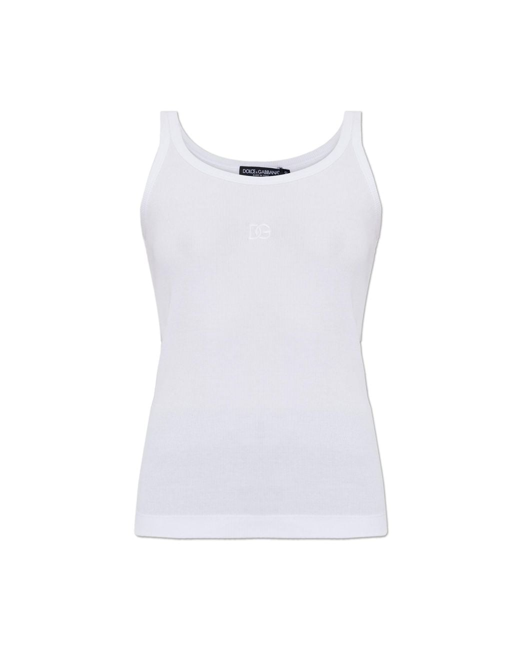 Dolce & Gabbana White Ribbed Top With Embroidered Logo