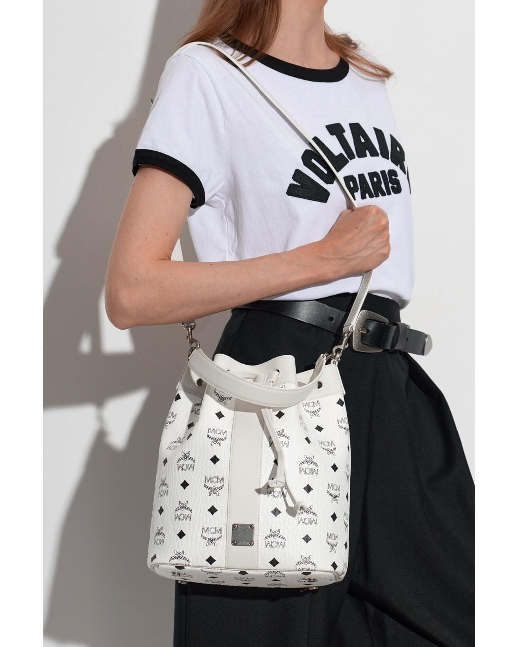 MCM White 'Dessau' Bag With Monogram