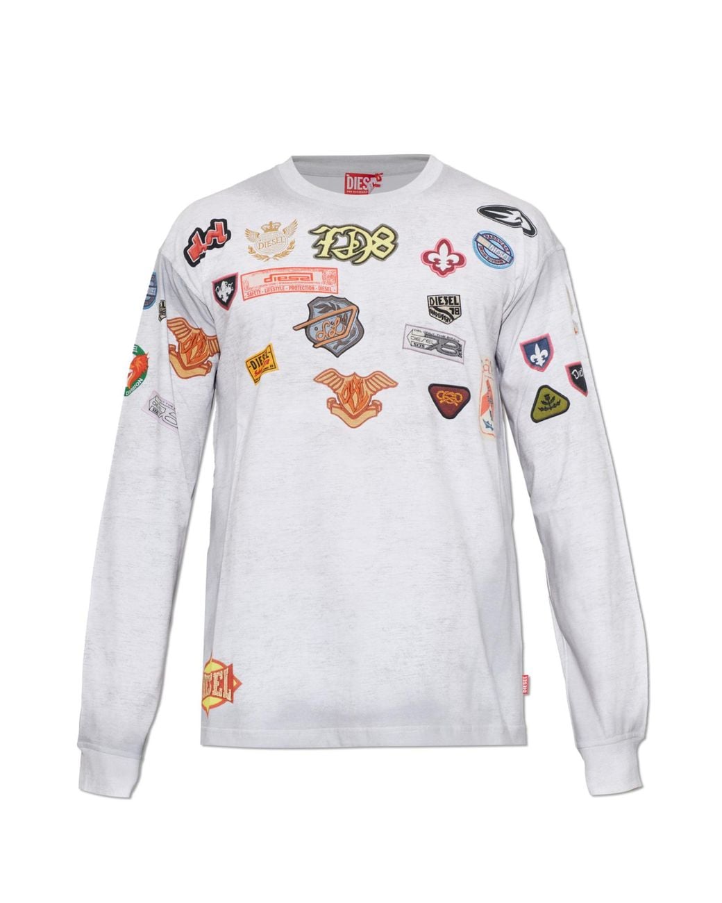 DIESEL White T-Shirt 'T-Norme-Ls-Patches' for men