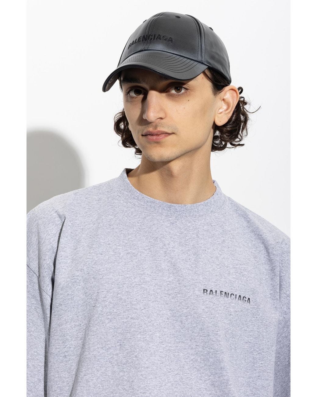 Balenciaga Black Leather Cap With Visor for men