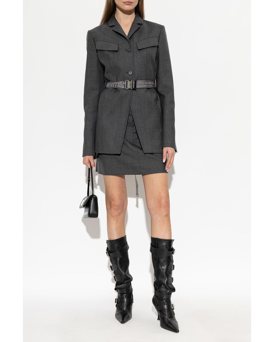 Off-White c/o Virgil Abloh Black Wool Blazer With Belt