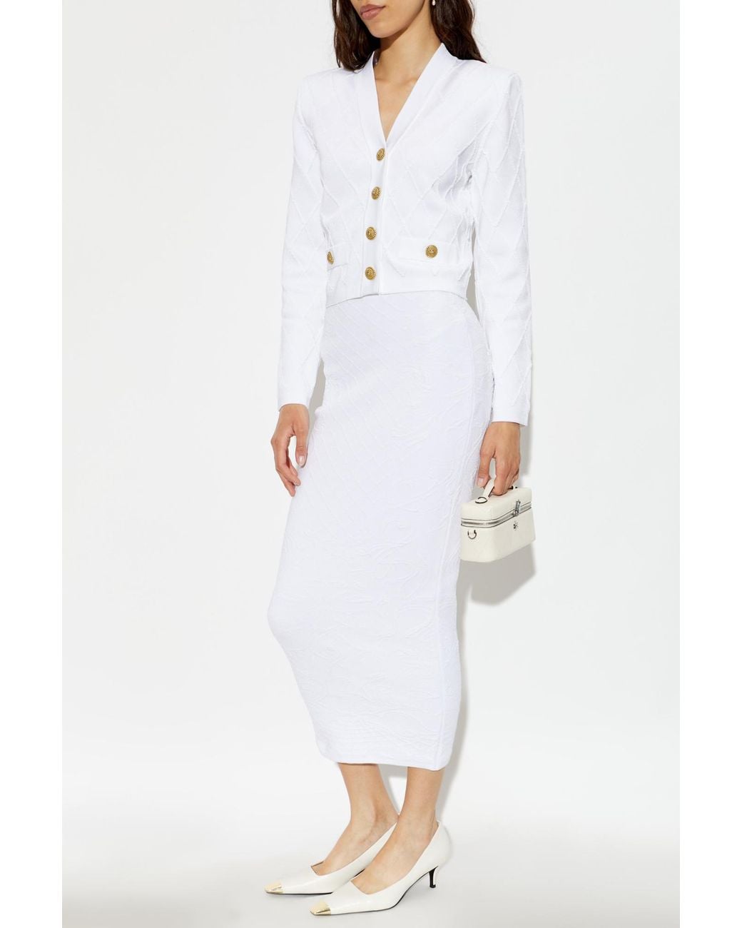 Balmain White Cardigan With Decorative Pockets