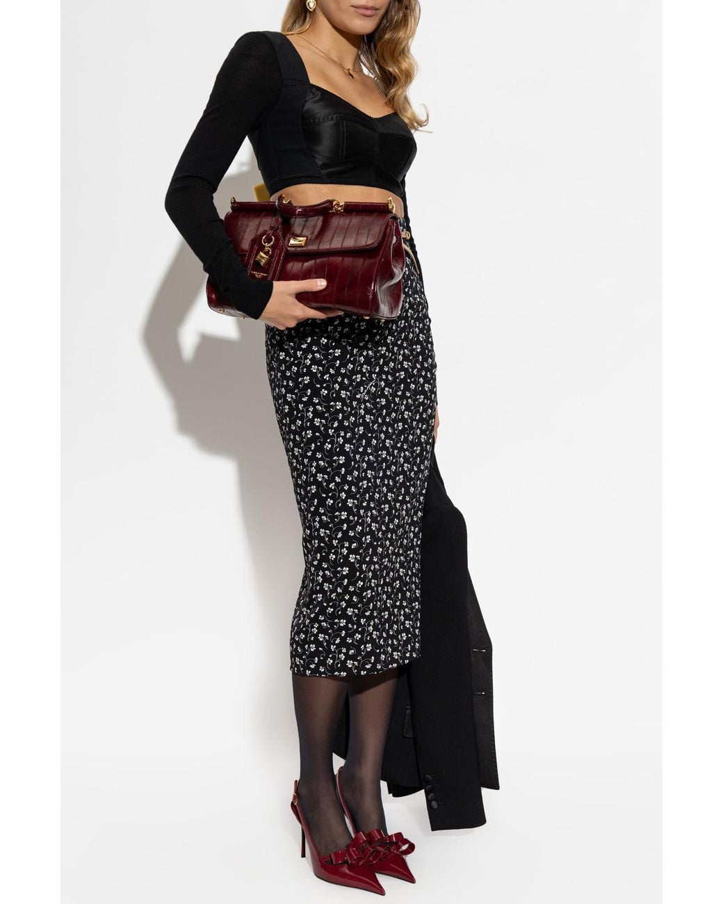 Dolce & Gabbana Black Silk Floral Pencil Skirt