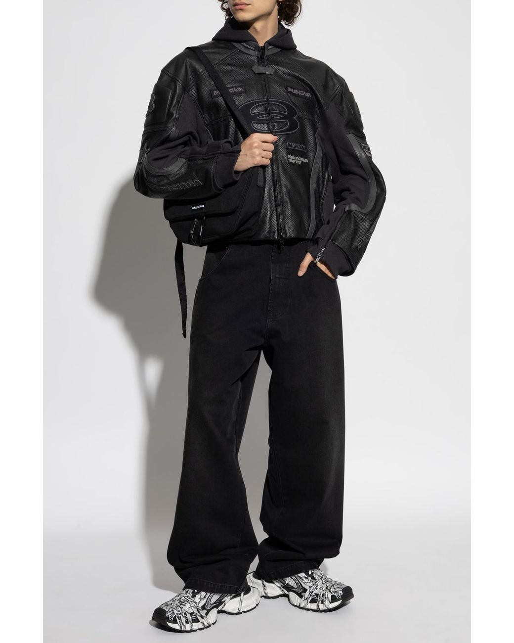 Balenciaga Leather Jacket With Hood in Black for Men | Lyst