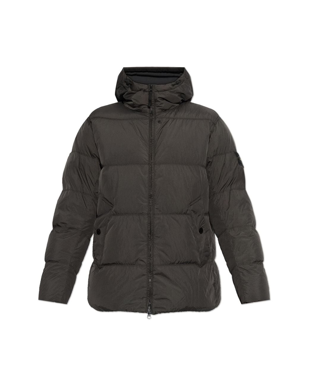 Stone Island Gray Down Jacket With Hood for men