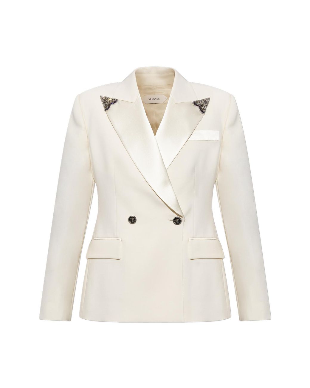 Versace Natural Wool Blazer With Shimmering Embellishments