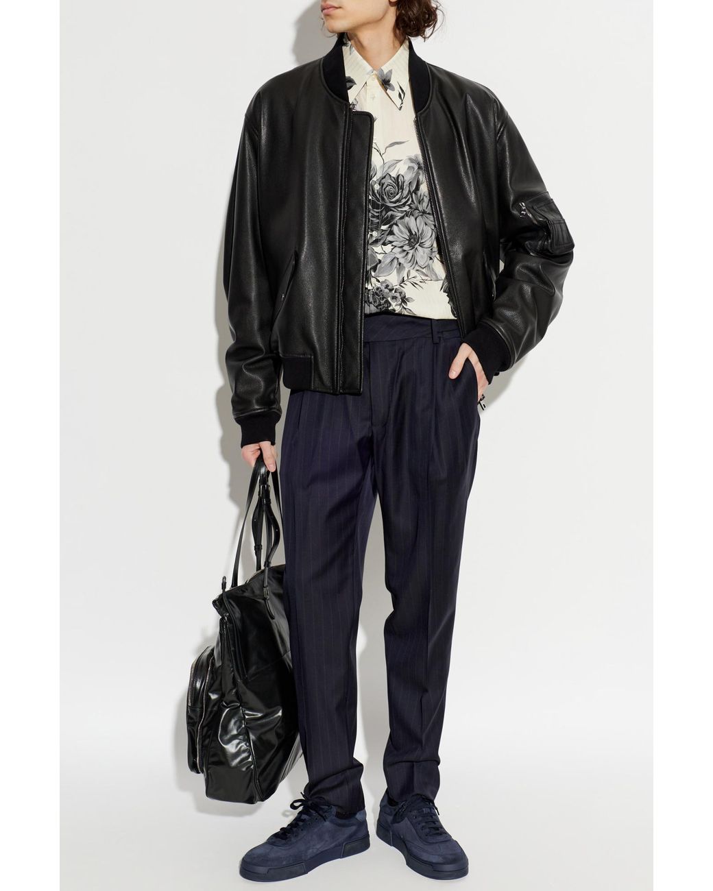 Dolce & Gabbana Black Leather 'Bomber' Jacket for men