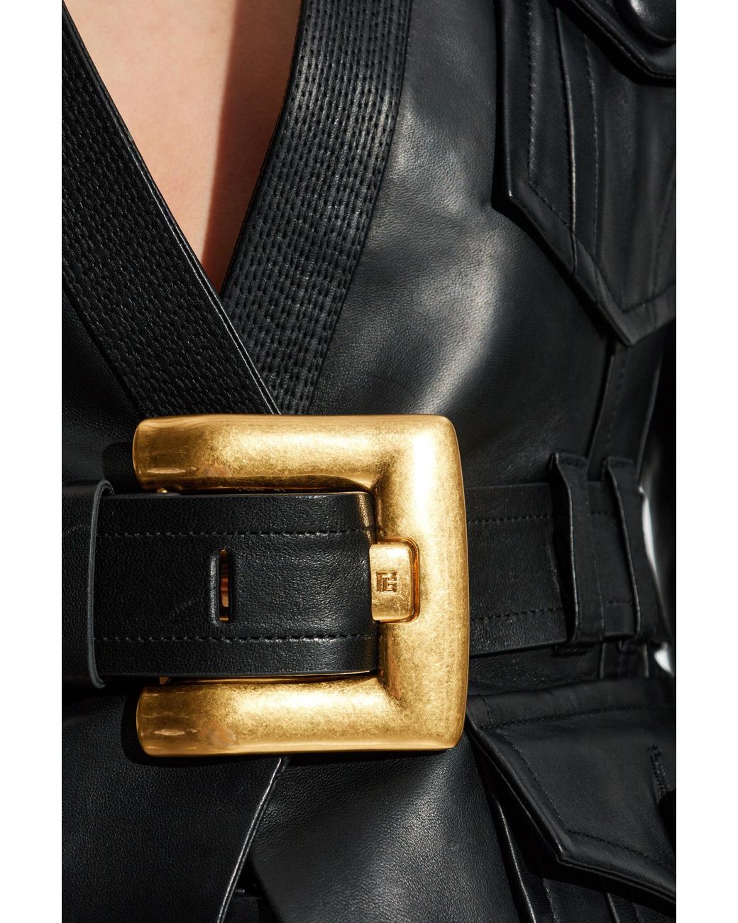 Balmain Black Leather Jacket With Belt