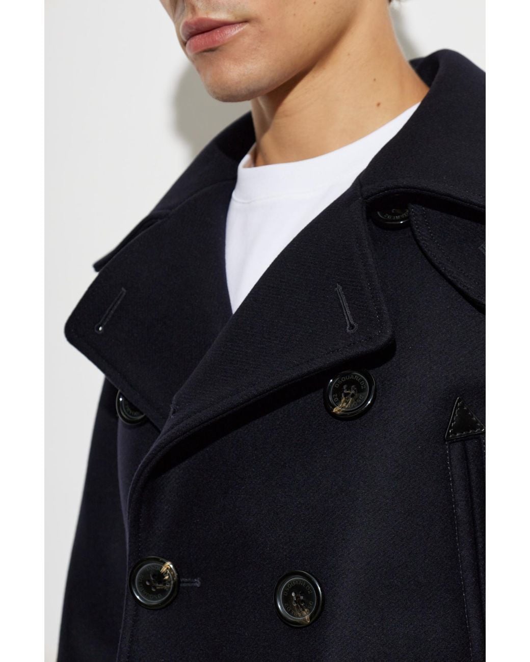 DSquared² Blue Short Double-Breasted Coat for men
