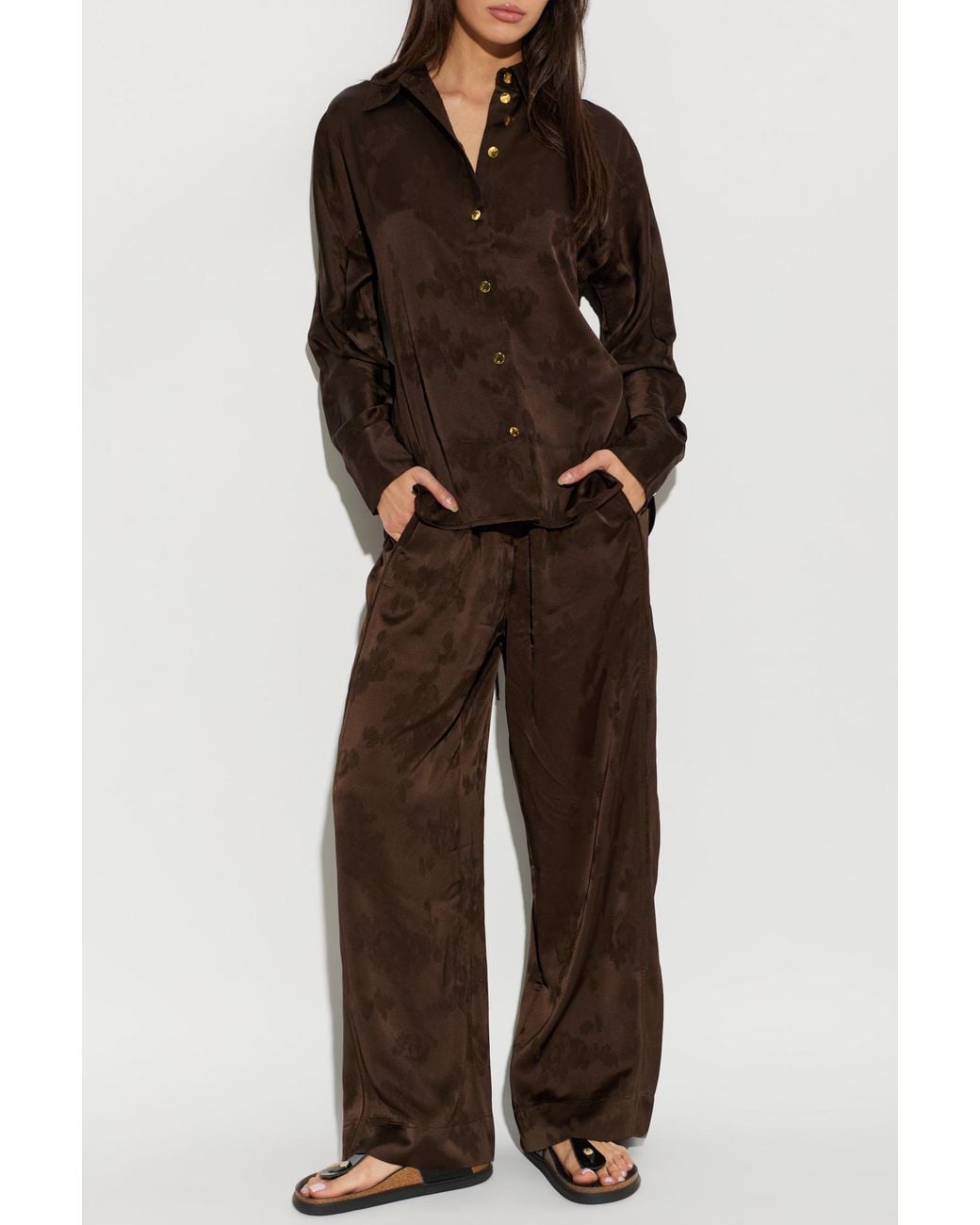 Ganni Brown Shirt With Drawstrings