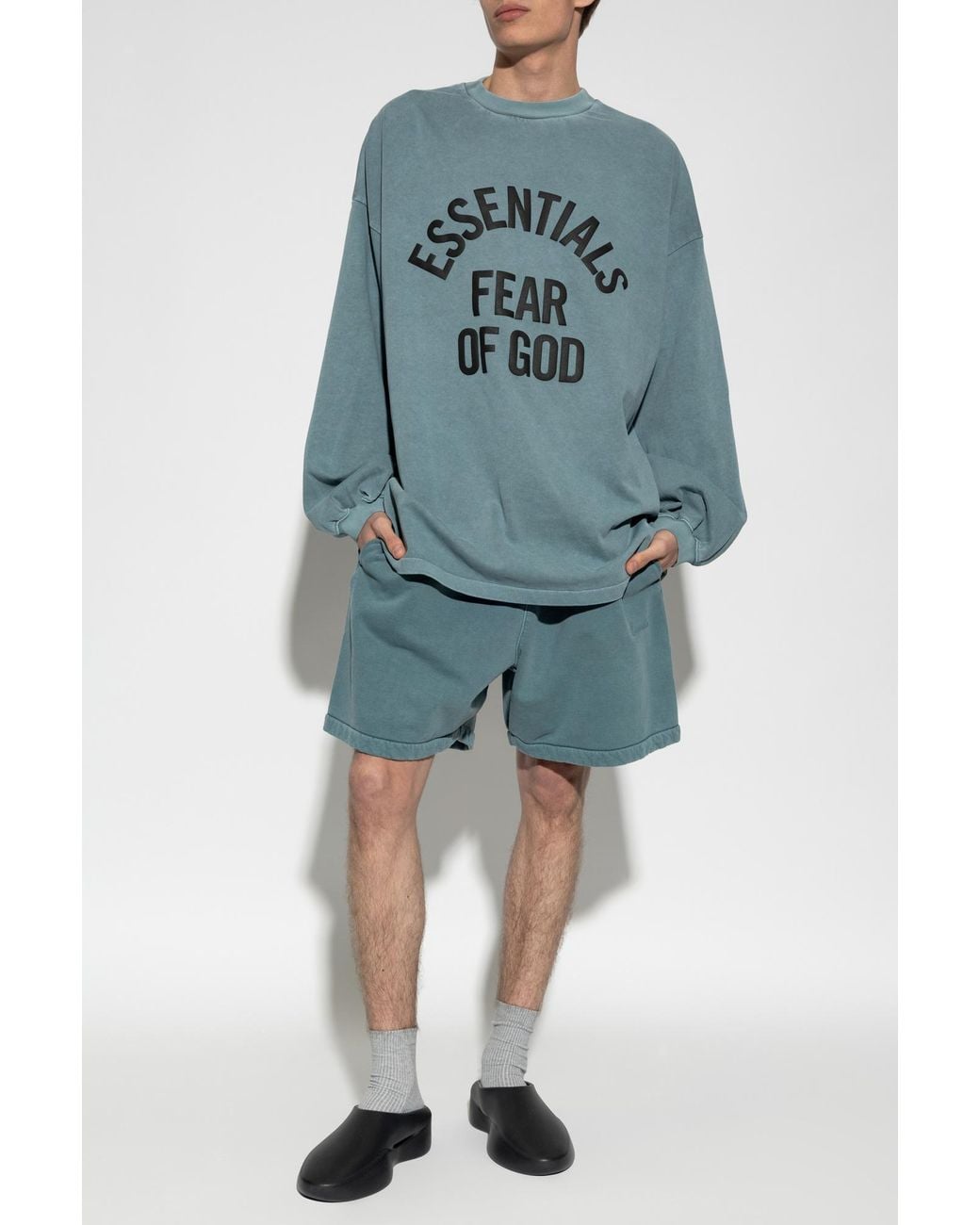 Fear Of God Blue Sweatshirt With Printed Logo for men