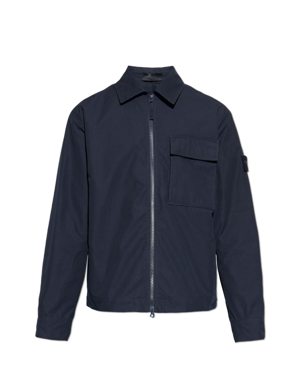 Stone Island Blue Cotton Jacket With Logo Patch for men