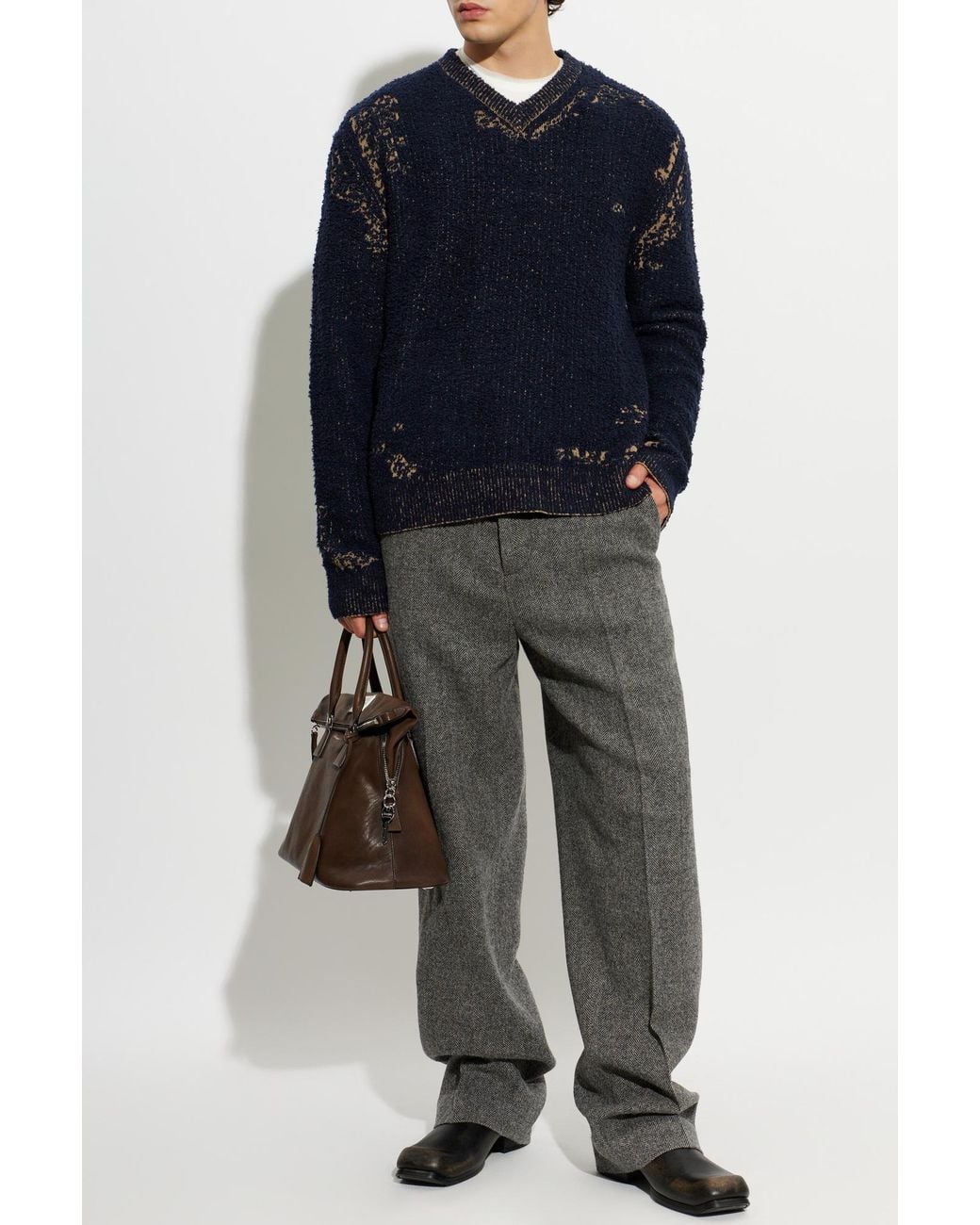 Maison Margiela Blue V-Neck Sweater for men