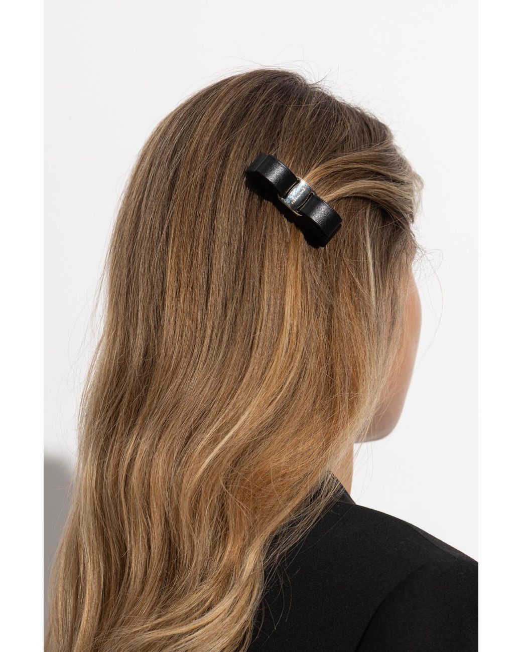 Ferragamo Black Leather Hair Clip