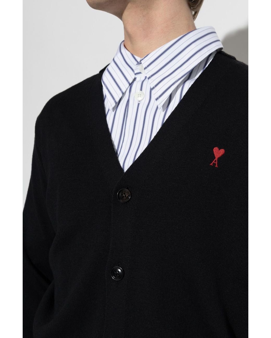 AMI Black Wool Cardigan for men