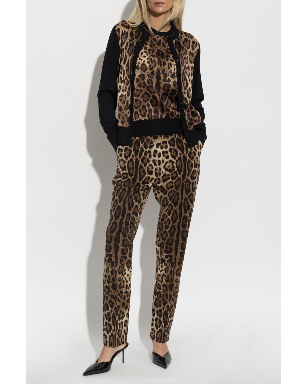 Dolce & Gabbana Brown Wool Trousers With Animal Motif