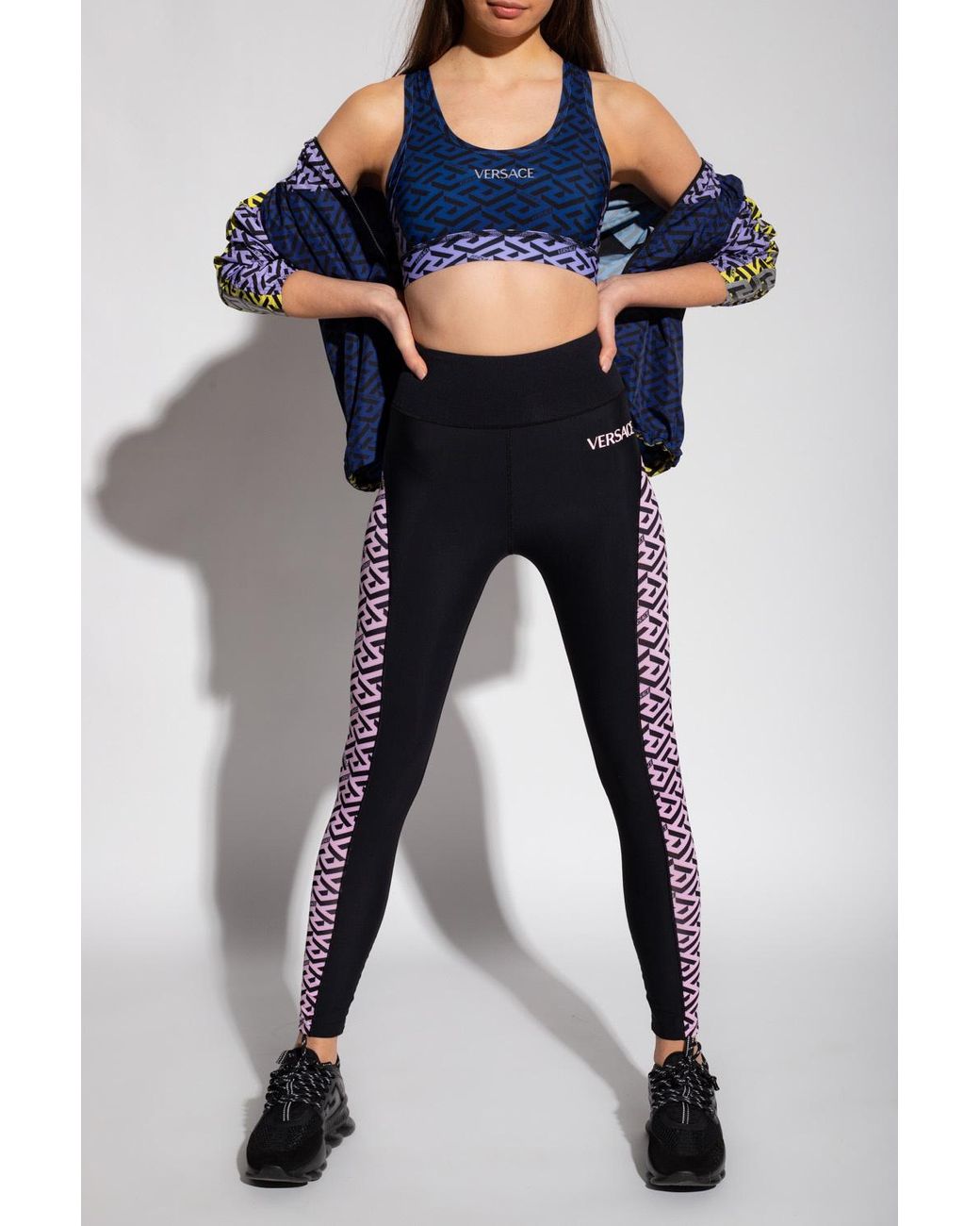 Versace Leggings With 'la Greca' Motif in Black