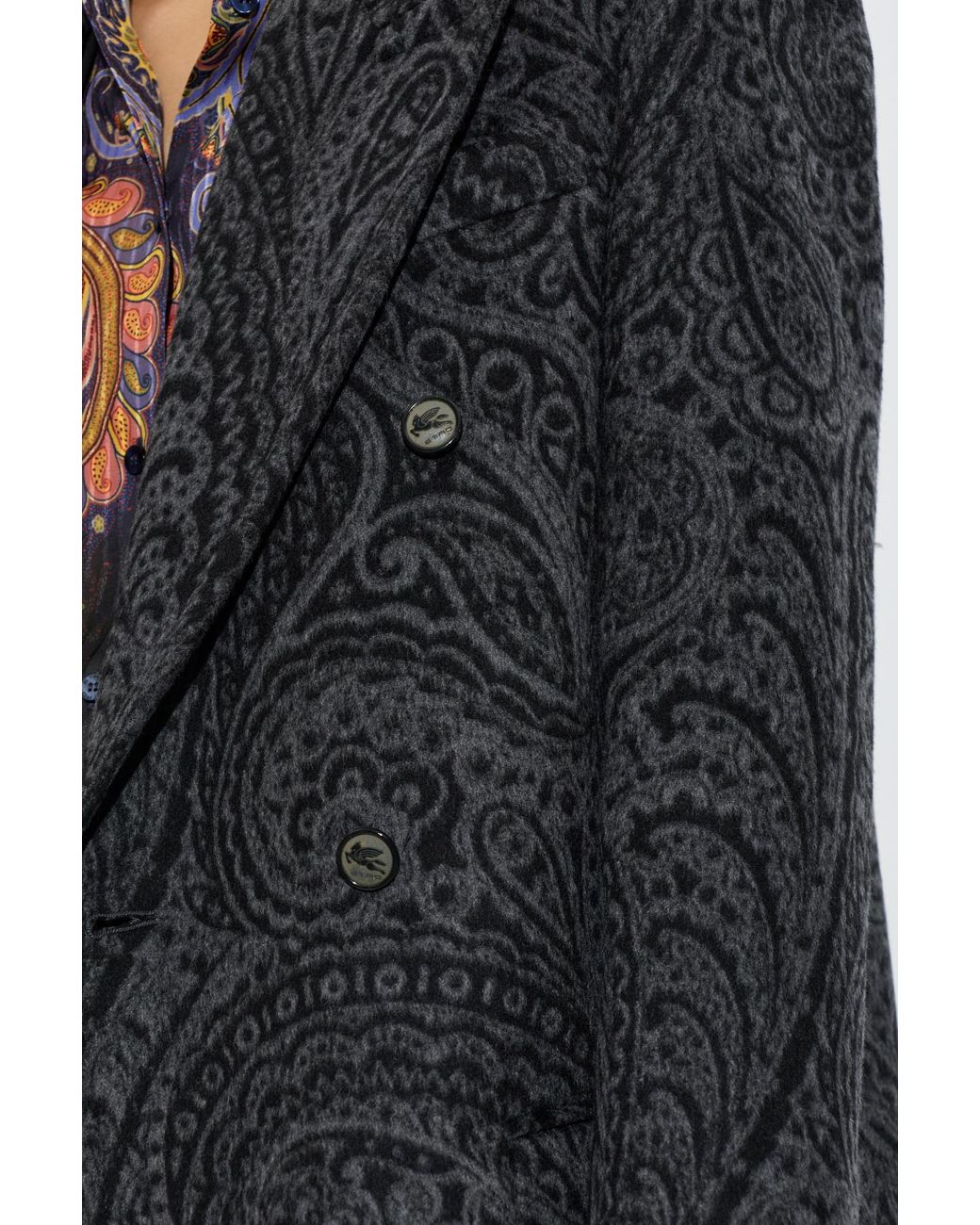 Etro Black Double-Breasted Wool Coat