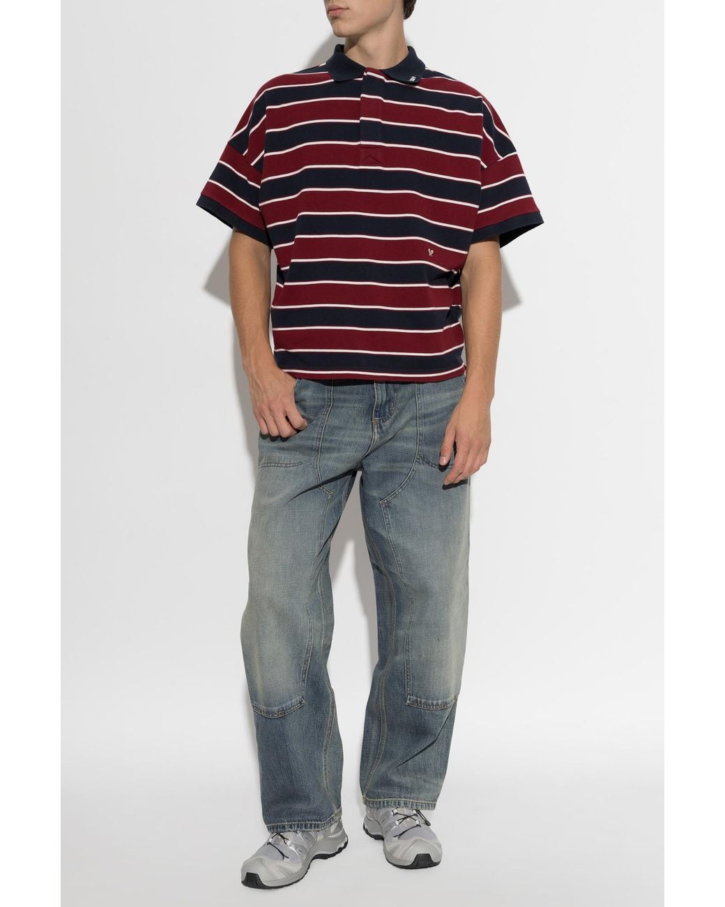 Rhude Red Striped Pattern Polo for men