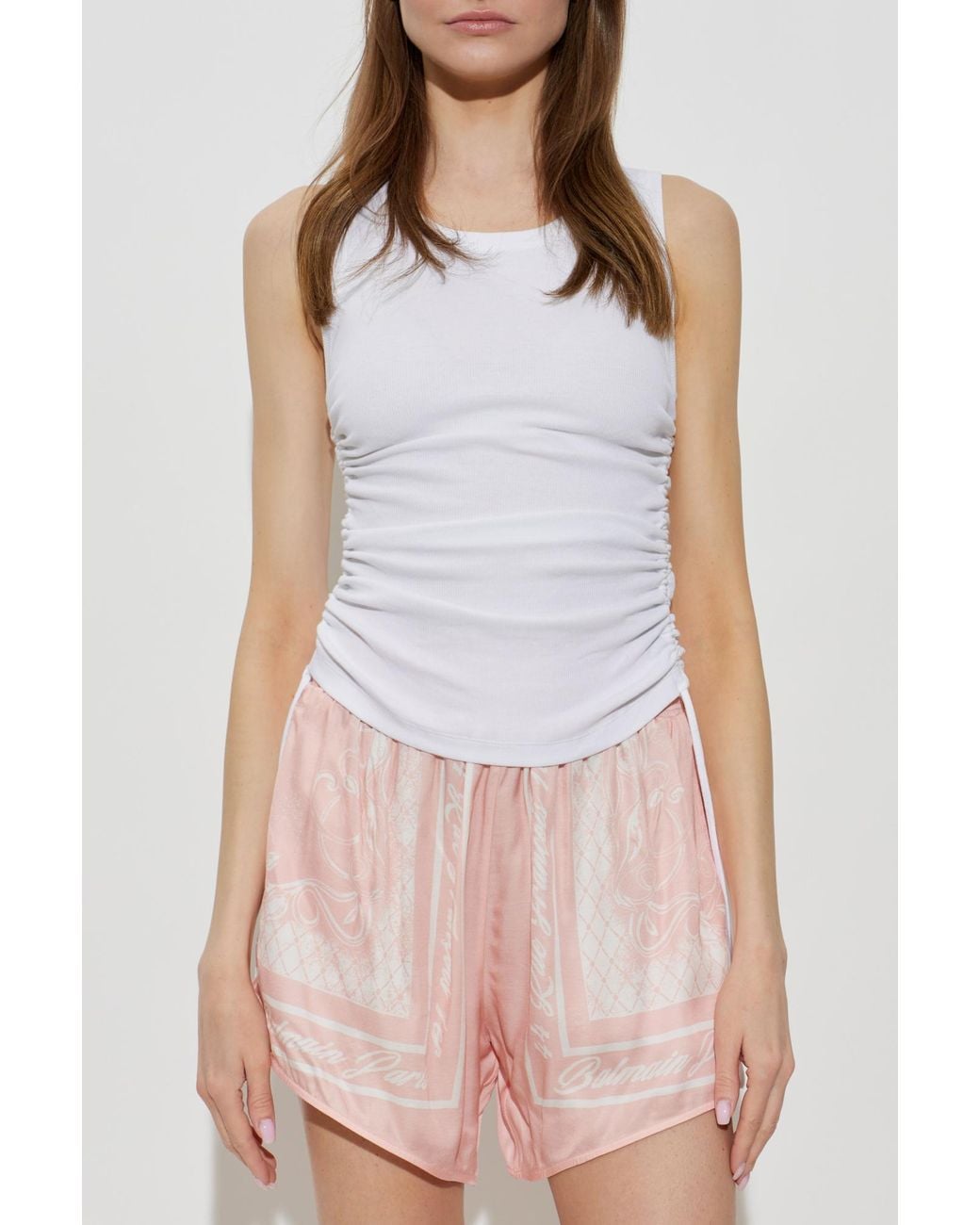 Balmain White Top With Sides Gathered With Drawstrings