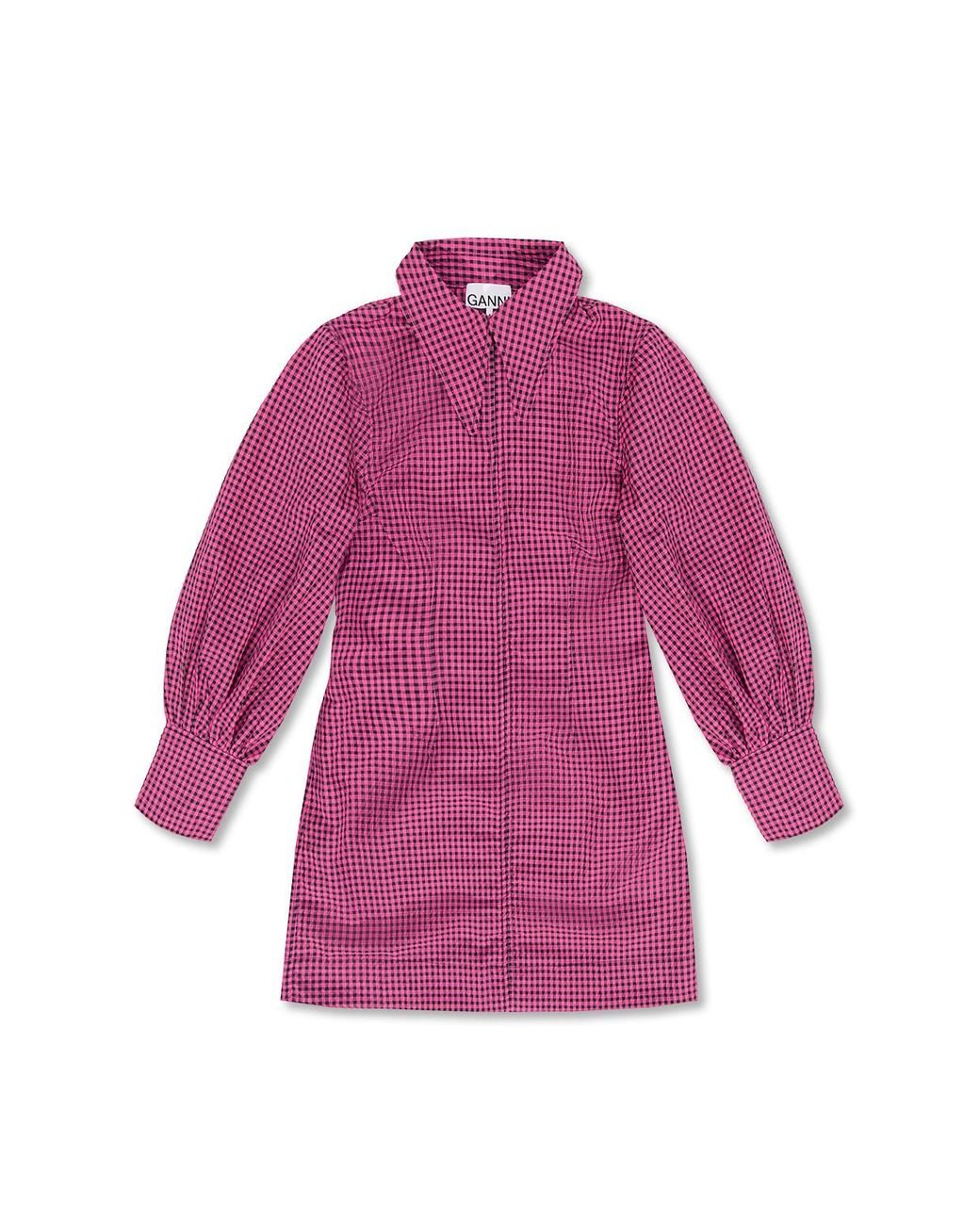 ワンピース Ganni 'Pink Check' dress Bleached Mauve Pink Check Dress | GANNI CA
