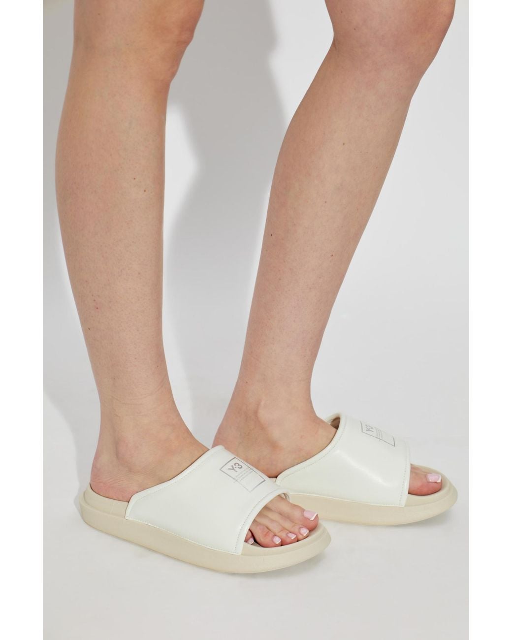 Y-3 White Slides With Logo